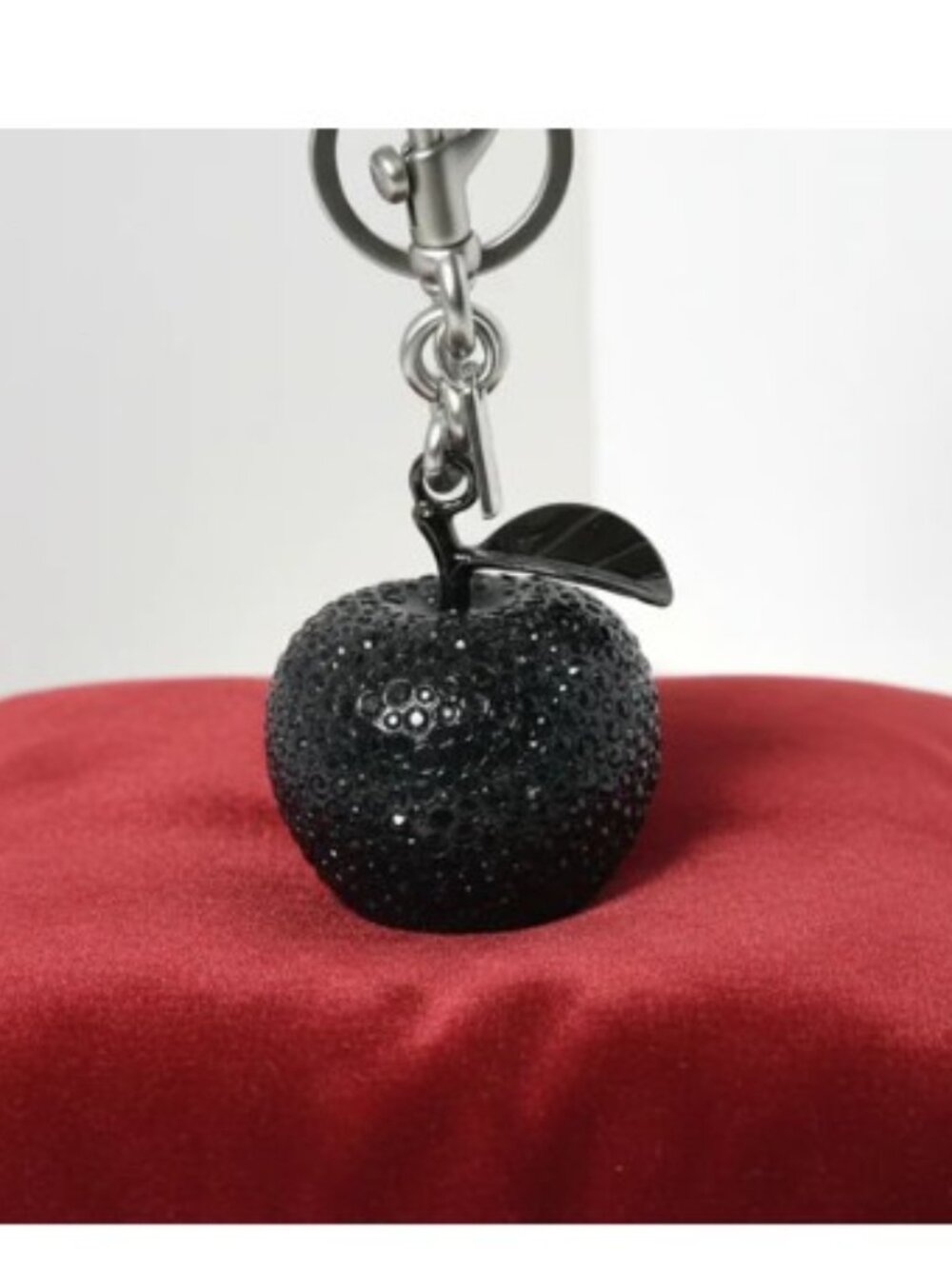 Coach Crystal Apple Bag Charm Black Silver Keychain CCD29 Orig Pkg